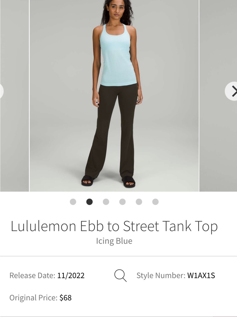 lululemon athletica ebb to street tank top icing blue size 10